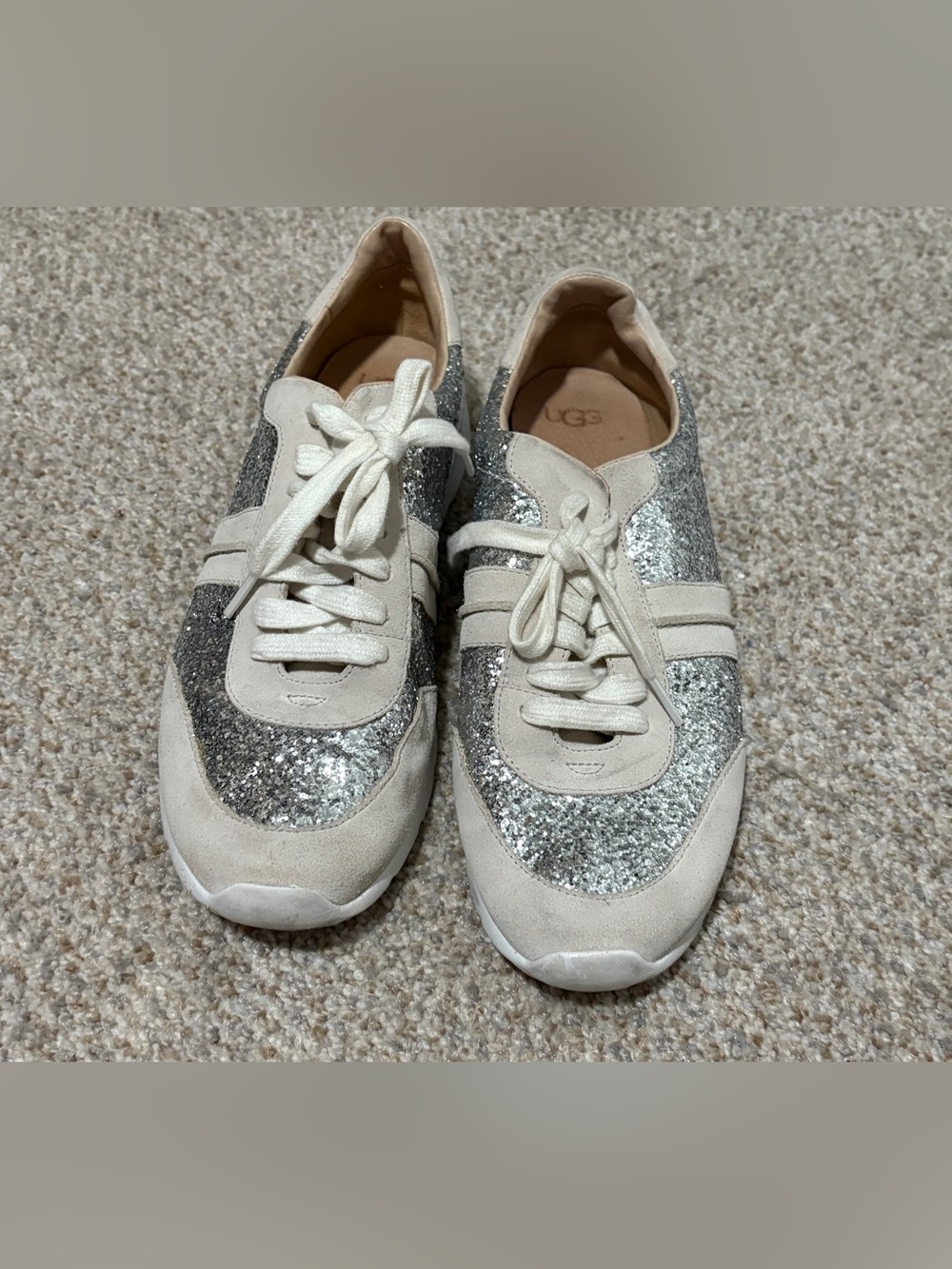 UGG Women's Silver Glitter and Cream Suede Lace-Up Sneakers